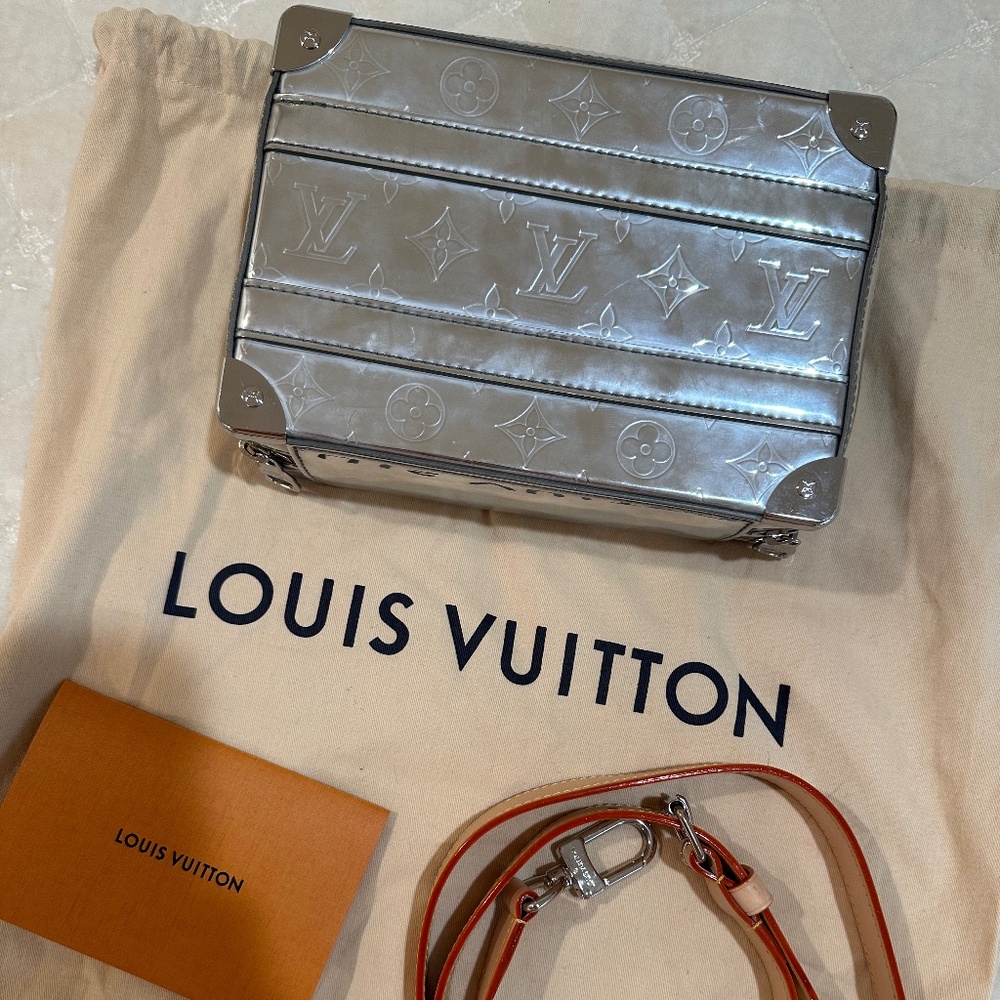 LOUIS VUITTON Monogram Mirror Handle Trunk Silver Bag